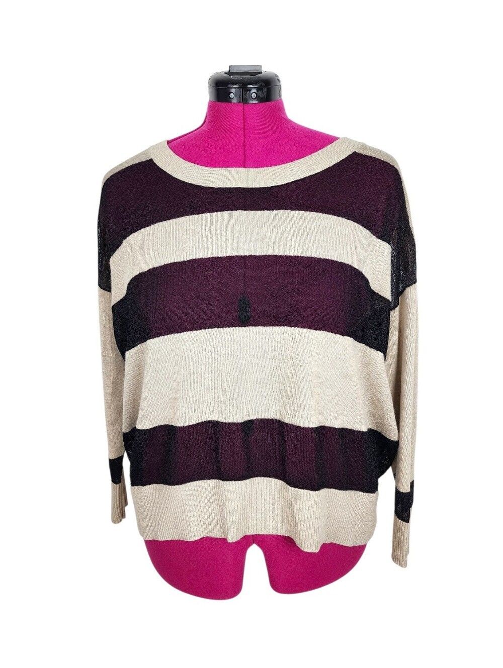 Guess Los Angeles Cotton Cashmere Blend Beige Black Sweater Lace Accent Size S